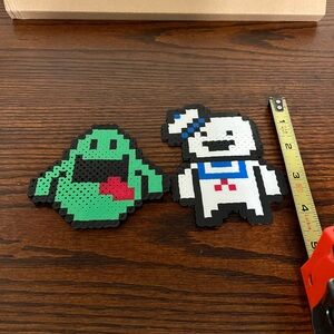Ghostbusters Slimer and Stay Puft Marshmallow Man Perler Bead Pixel Art Figure
